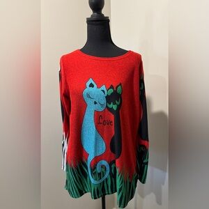 Whimsical cat art tunic Sweater quirky chic Cat Lovers creative souls Womens Med